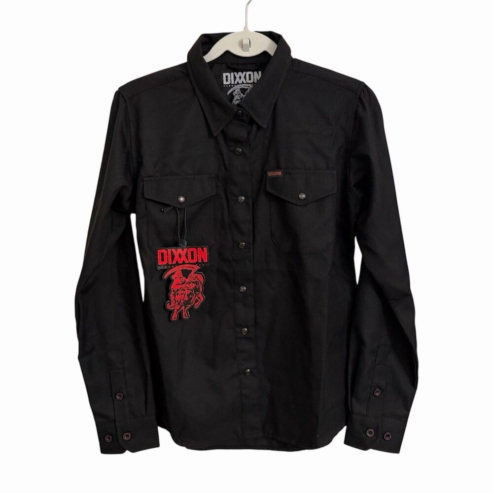 Dixxon Flannel Co Darkness Work Shirt Womens Medium Black Snap Front D-Tech NWT